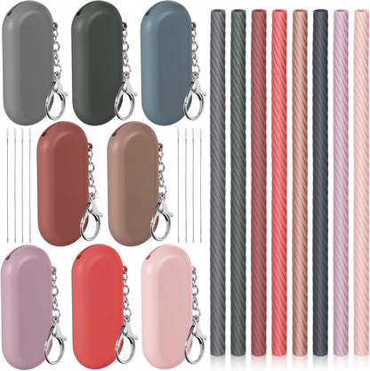 Meanplan 8 Set Cruise Ship Essentials,Silicone Straws with Case Reusable Foldable Portable Drinking Straw for Party Travel Cold or Hot with Carry Case and Cleaning Brushes (Rainbow Colors)