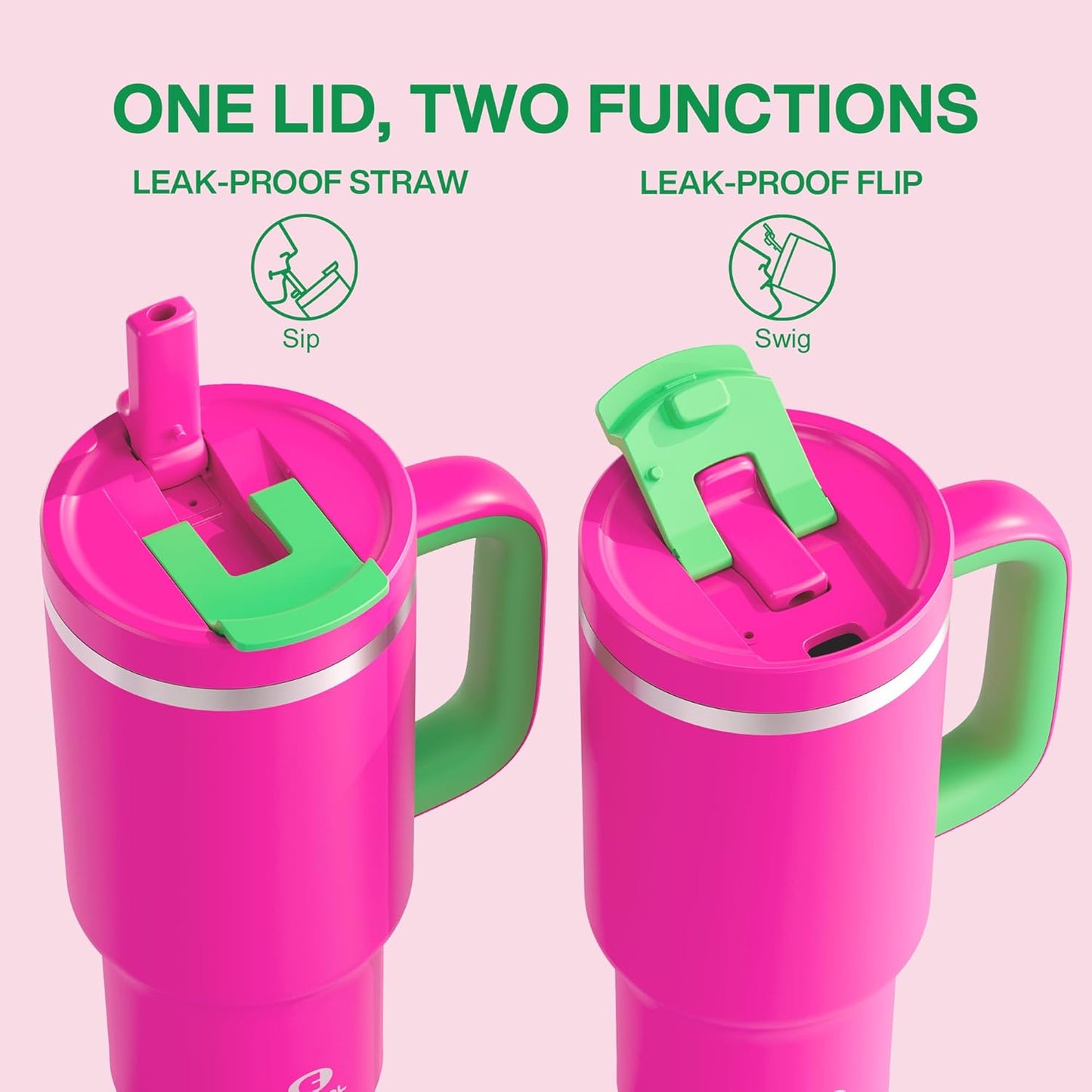 40 oz Tumbler with Handle and Straw: Stainless Steel Insulated Tumbler Keeps Cold for 24 Hours, Leakproof Travel Cup Fits in Cup Holder and BPA-Free, Cotton Candy