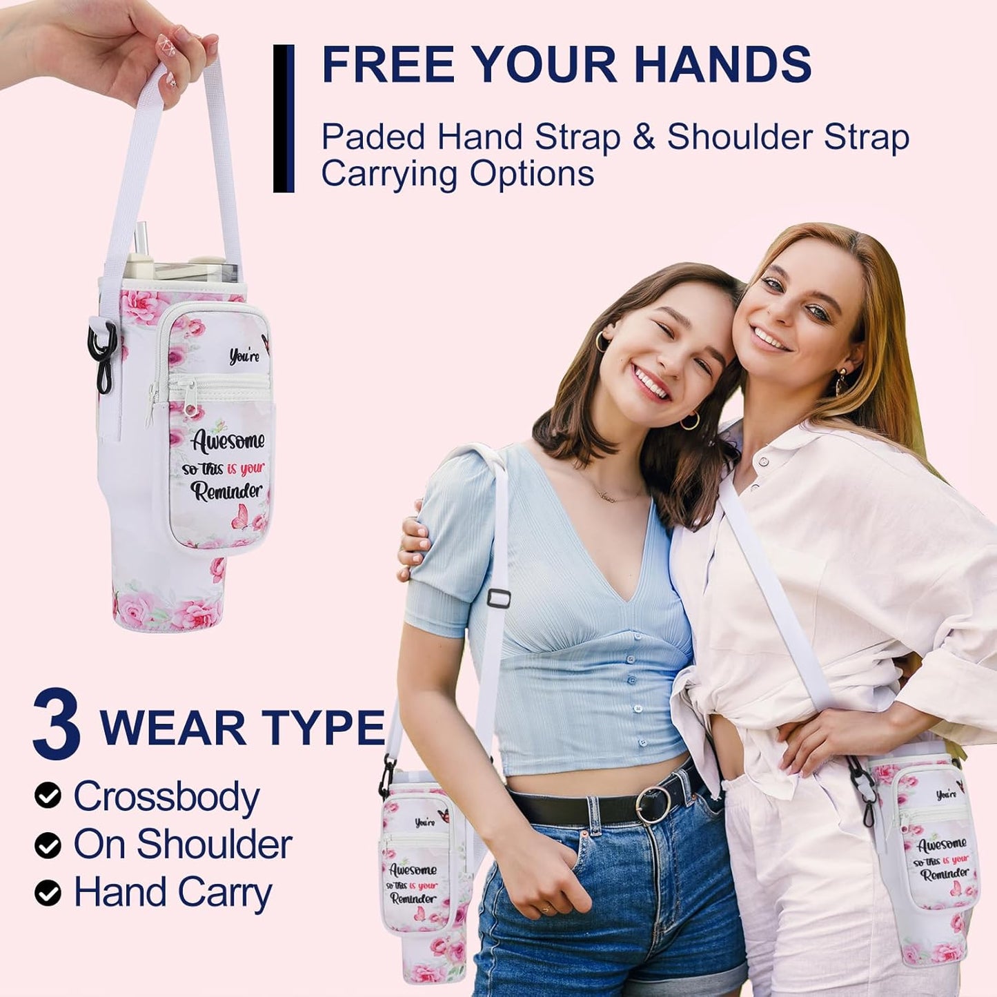 GOEWY Water Bottle Carrier Bag for Stanley 40/30 oz Tumbler with Phone Pocket Neoprene Water Bottle Holder with Shoulder & Handheld Strap Stanley Cup Accessories