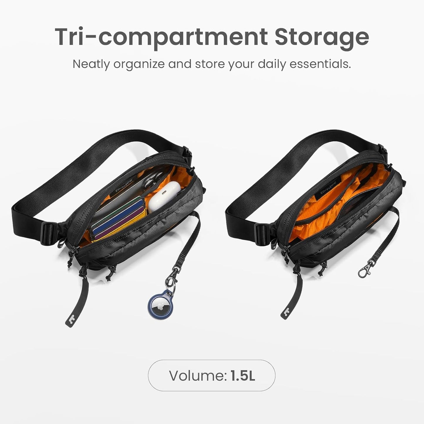 tomtoc 3.5L Sling Bag with RFID Blocking, Crossbody Bag Chest Shoulder Pack for Men and Women, Water-resistant Lightweight Casual Waist Fanny Pack for Travel/Daily Use