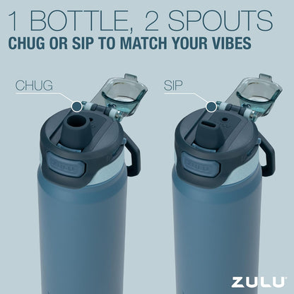 ZULU Powerfill Pro 32oz Stainless Steel Water Bottle with Quick Fill Lid, Triple Walled Vacuum Insulated Metal, Leak Proof Locking Lid, Sip and Chug, Reusable BPA Free, High Tide