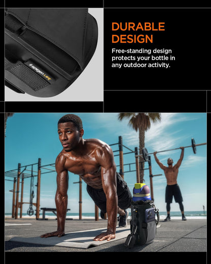 Spigen Life Magnetic Gym Bag for Men Tumbler Carrier Holder Bag for 20oz–40oz Water Bottles w/Molle System, Phone Pocket, Drawstring/Cord Lock, D-Ring Strap, Waterproof