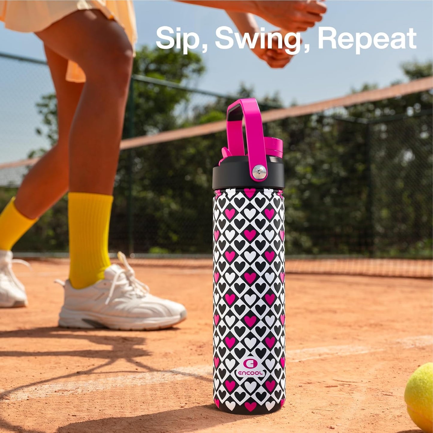 ENCOOL Insulated Water Bottle with Straw Stainless Steel Water Bottle, Leak-Proof, BPA-Free, Double Wall Vacuum Keeps Cold for 24 Hours for Sports, Travel, School (26 oz, Cotton Candy) - Colors D