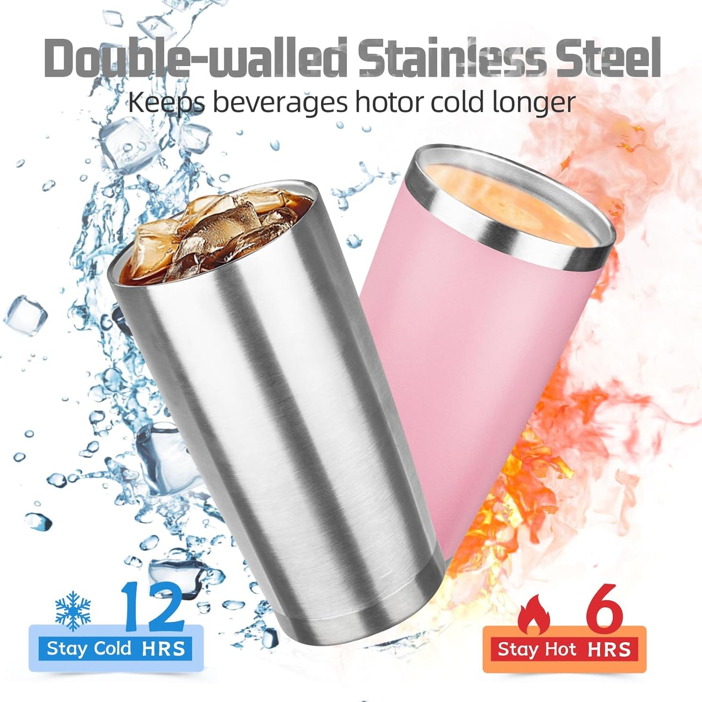 20 oz Tumbler with Lids and Straws, Stainless Steel Insulated Travel Coffee Mug, Double Wall Vacuum Insulated Tumblers, Powder Coated Coffee Tumbler for Cold & Hot Drinks (Light Purple)