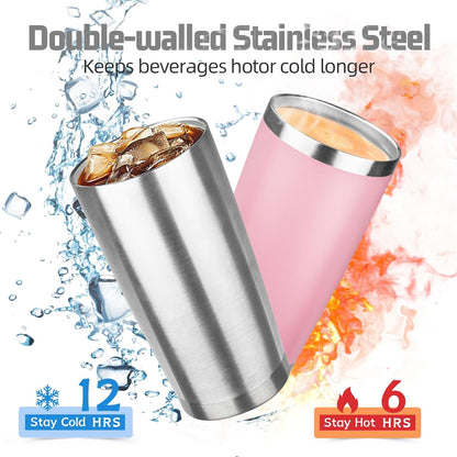 20 oz Tumbler with Lids and Straws, Stainless Steel Insulated Travel Coffee Mug, Double Wall Vacuum Insulated Tumblers, Powder Coated Coffee Tumbler for Cold & Hot Drinks (Light Purple)