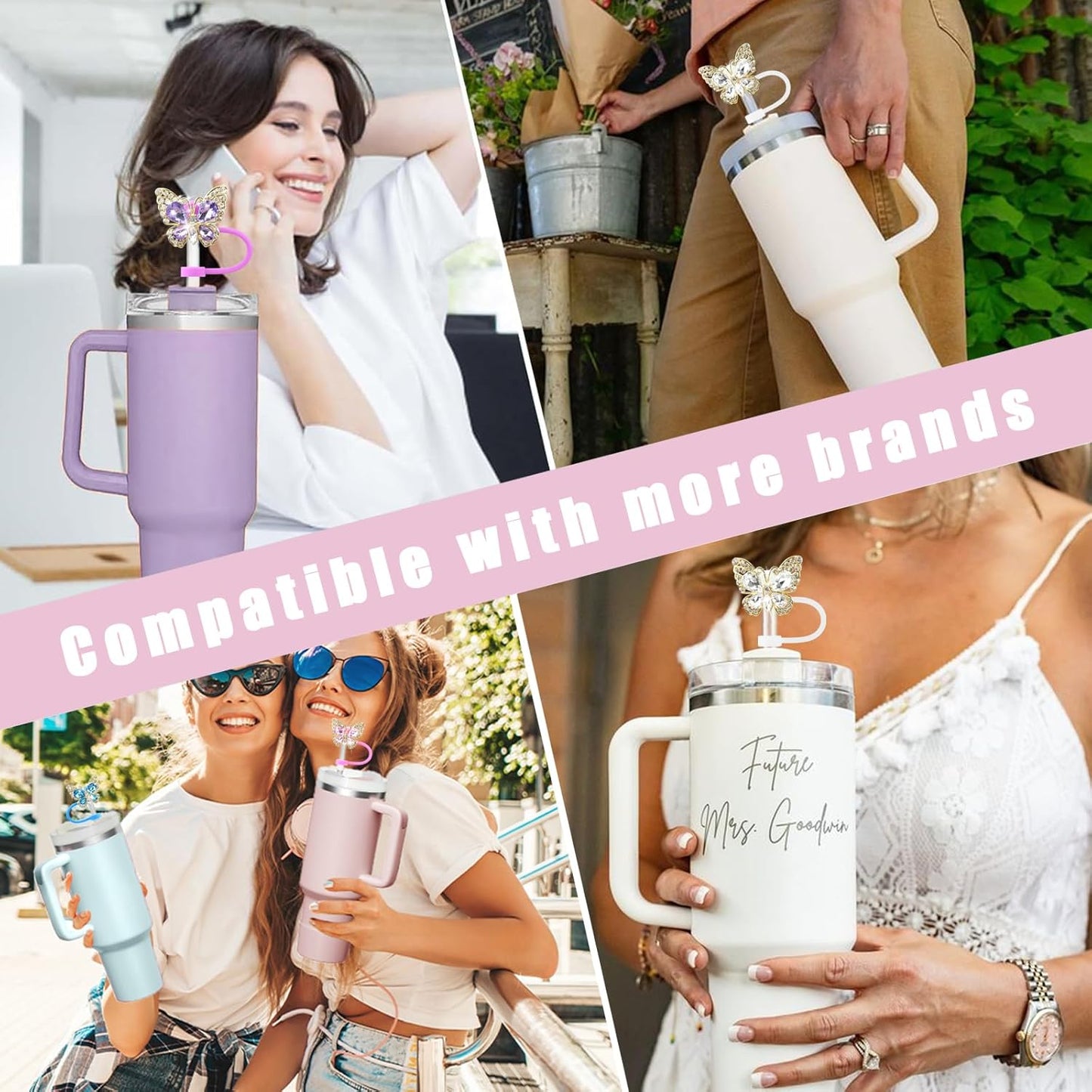 Cute Straw Cover Cap for Stanley Cup Accessories,Bling Straw Toppers for Stanley Tumbler 40&30 oz,Reusable Straws Tips Protectors Compatible with 10mm Straws