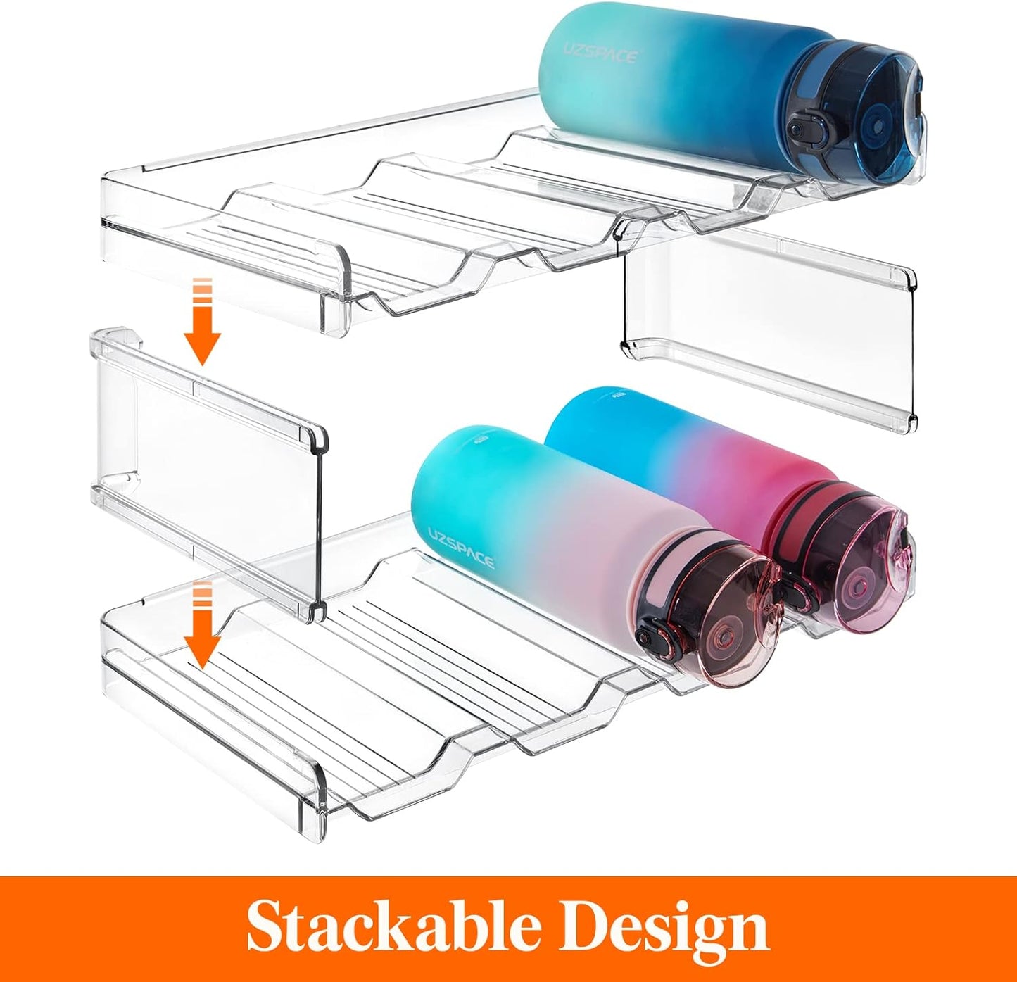 Lifewit 2 Tier Stackable Water Bottle Organizer for Cabinet, Plastic Bottle Holder Fits 6 Bottles/Tumblers up to 3.8" Diameter for Pantry/Countertop/Cupboard, 28 x 19 x 15 cm/11 x 7.5 x 5.7"