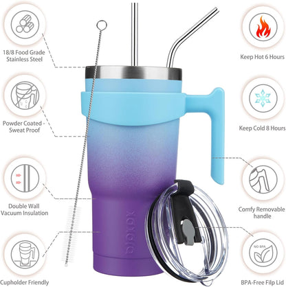 BJPKPK Tumbler With Handle And Straw Lid 40 oz Stainless Steel Insulated Coffee Tumbler Cups For Home, Office or Car,Turquoise