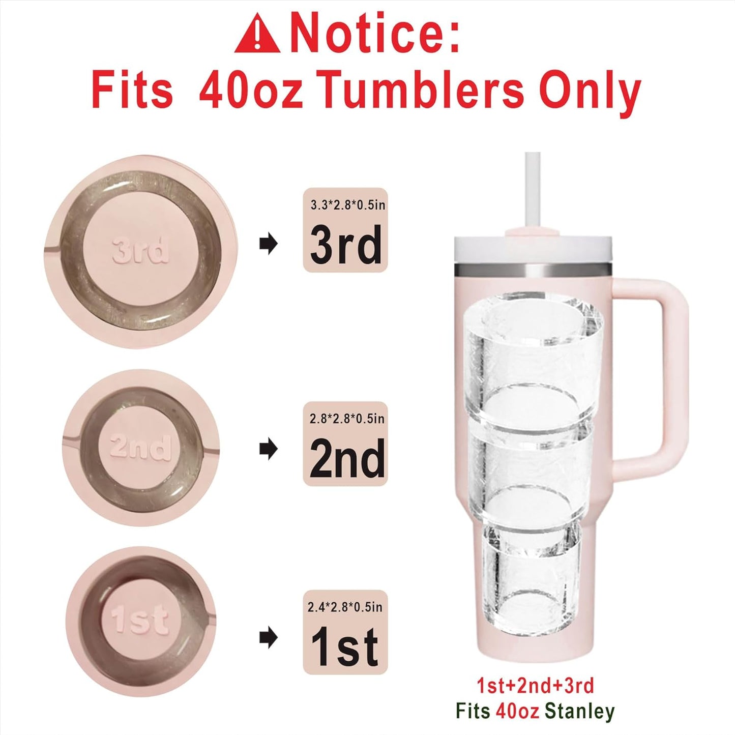 2pc Tumbler Ice Tray for Stanley/Yeti/Simple Modern etc. 30-40oz Tumblers, Silicone Ice Cube Tray for Tumblers with Bin and Lid, Black