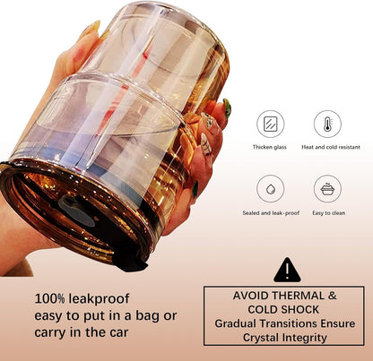 BLUEPOLAR 13oz/400ml Glass Water Tumbler with Straw and Lid Sealed Carry On Thick Wall Iced Coffee Cup Glass Cup for Water, Iced Tea Fruit Juice Etc (White-2Pack)