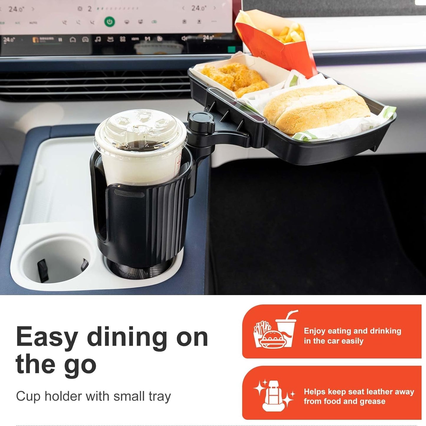 Car Large Cup Holder Expander, 5-in-1 Cupholder Extender with Phone Holder & Swivel and Detachable Snack Food Tray Table for Eating, Travel Essentials for Road Trips for Driver. Model C