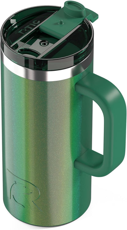 RTIC 20oz Road Trip Travel Mug with Lid and Handle, Ceramic Lined, Insulated, Stainless Steel, Metal, Double Wall Vacuum-Insulation, Portable Coffee, Tea Cup for Hot and Cold Drink, Black