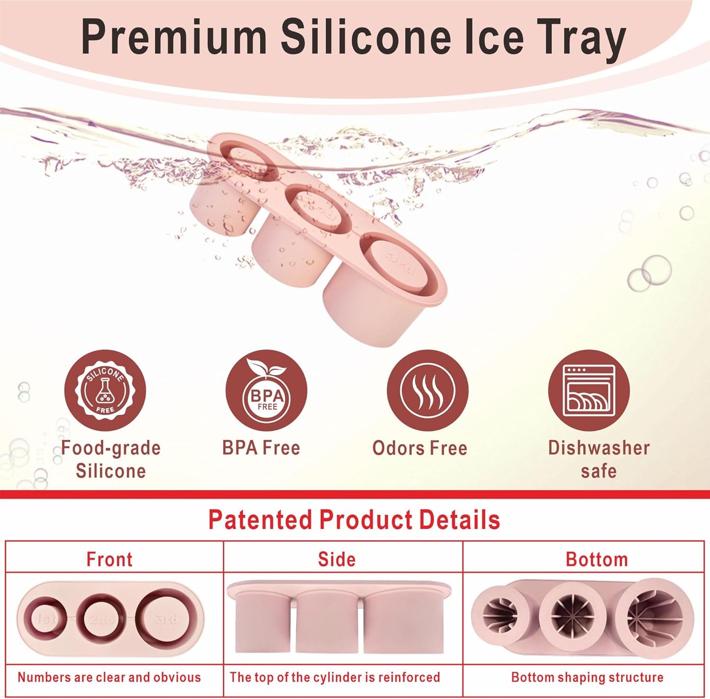 2pc Tumbler Ice Tray for Stanley/Yeti/Simple Modern etc. 30-40oz Tumblers, Silicone Ice Cube Tray for Tumblers with Bin and Lid, Black