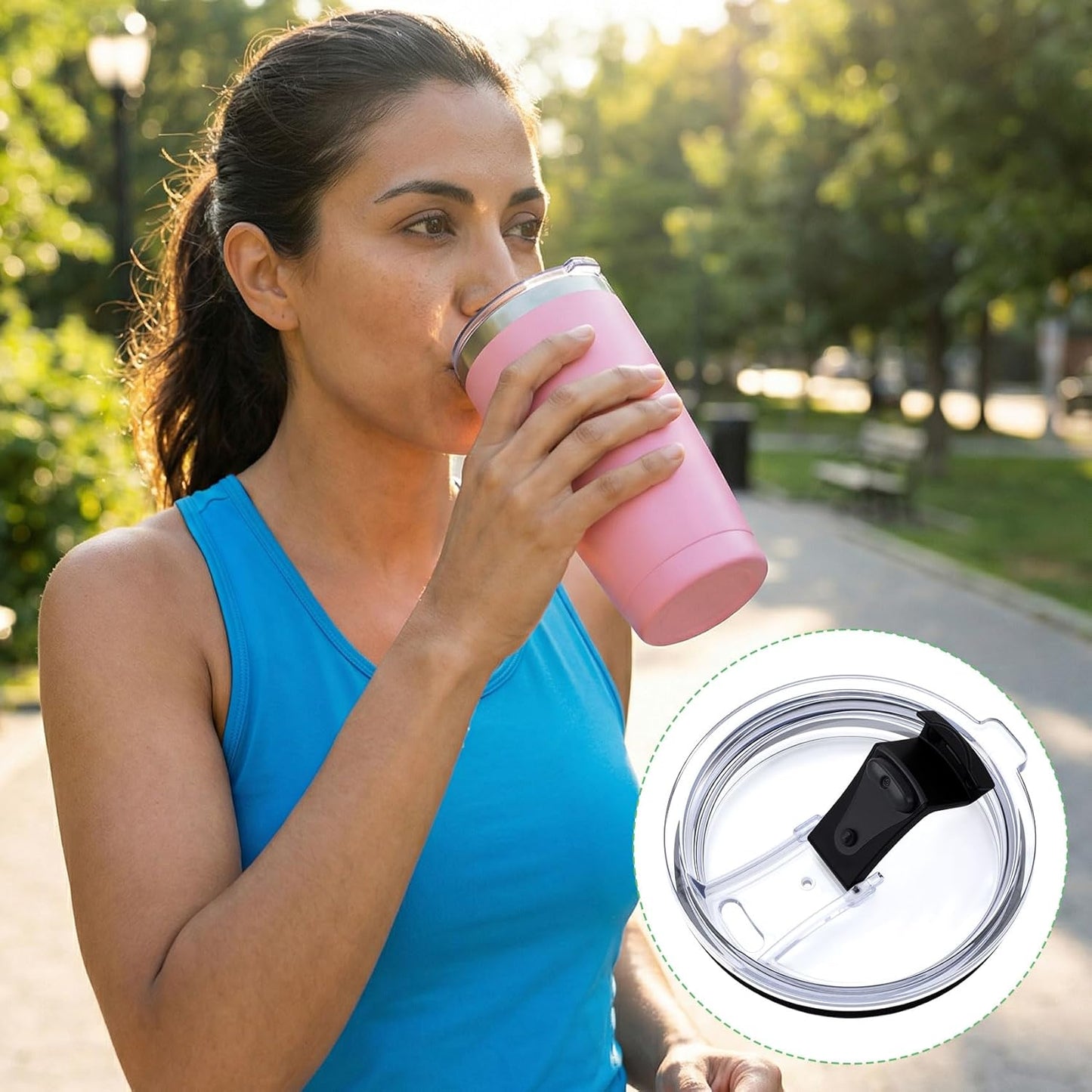 HINZIC 5 Pack Replacement Lids for 20 oz Tumbler,Travel Spill Proof Resistant Cup Lids Covers with Slider Switch fit Coffee Cups and More, Straw Friendly,Black