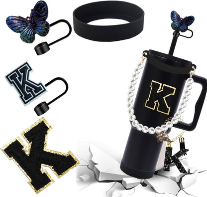 7pcs Cup Accessories for Stanley 30/40oz Tumbler, Handle Strap, Straw Cover, Silicone Boot, Letter Charm Stickers