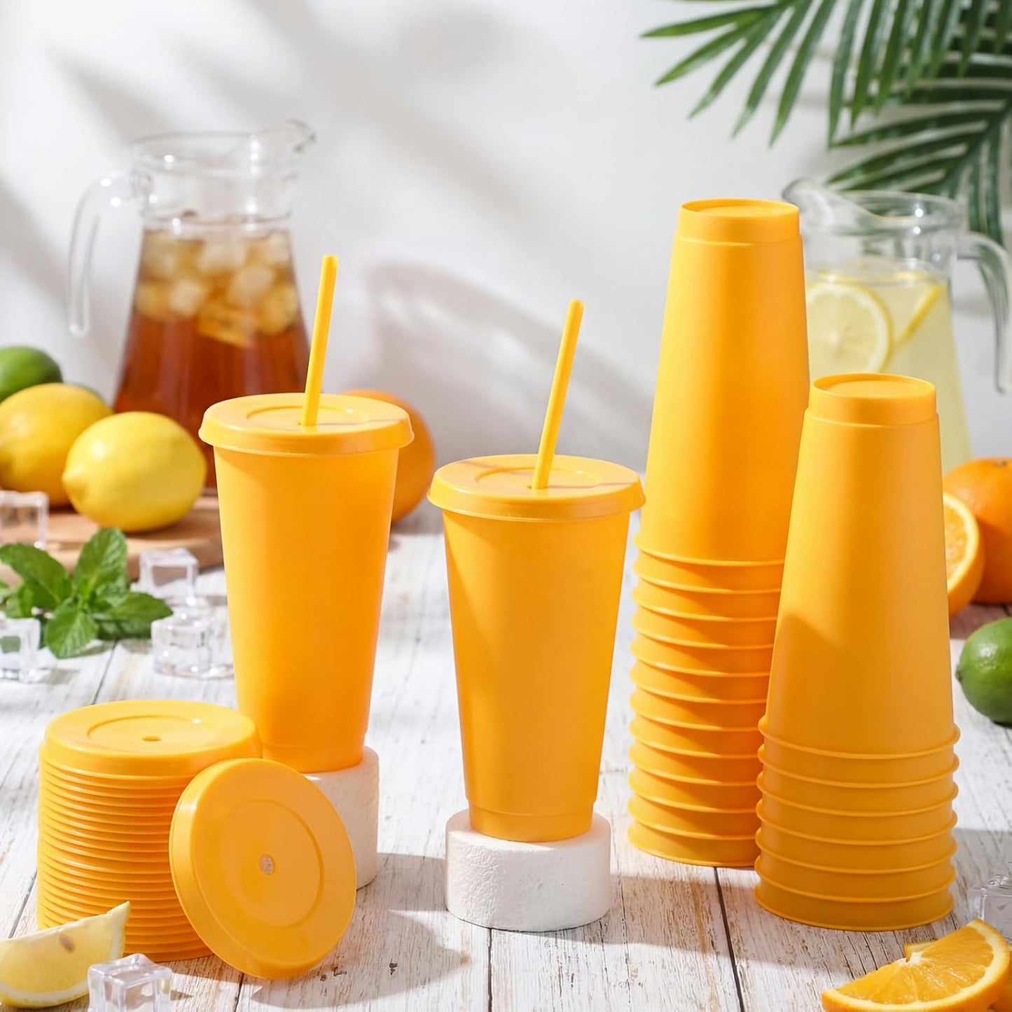 Honeydak 15 Pack Tumbler with Straw and Lid Bulk Cups for Gifts Water Bottle Iced Coffee Travel Mug Cup Reusable Plastic Tumblers for Party Birthdays 24-27 oz (Solid Color)