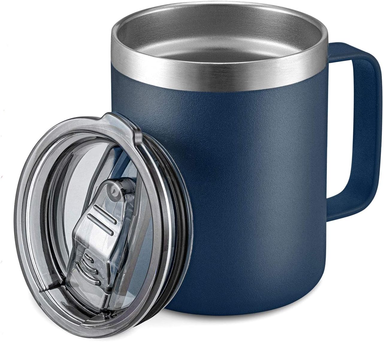 12oz Insulated Coffee Mug Cup with Handle, Stainless Steel Travel Coffee Mug with Flip Lid, Double Wall Vacuum Coffee Tumbler, Navy