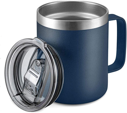 12oz Insulated Coffee Mug Cup with Handle, Stainless Steel Travel Coffee Mug with Flip Lid, Double Wall Vacuum Coffee Tumbler, Navy
