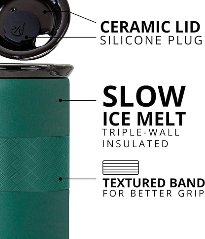Elemental Artisan Insulated Tumbler, Triple Wall Coffee Travel Mug, Reusable Stainless Steel Coffee Tumbler with Ceramic Lid, Thermal Coffee Cups for Hot (6 Hrs) & Cold (18 Hrs), 16oz - Forest Green