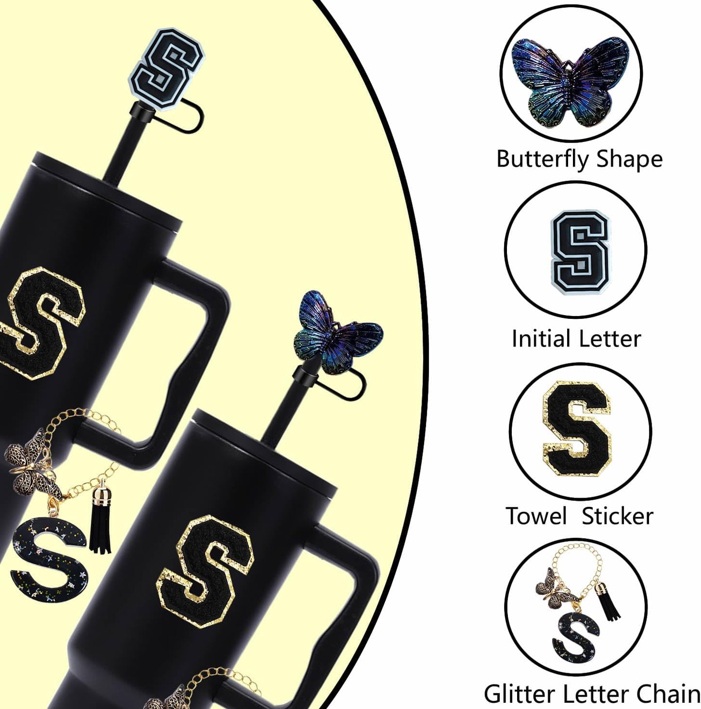 7pcs Cup Accessories for Stanley 30/40oz Tumbler, Handle Strap, Straw Cover, Silicone Boot, Letter Charm Stickers