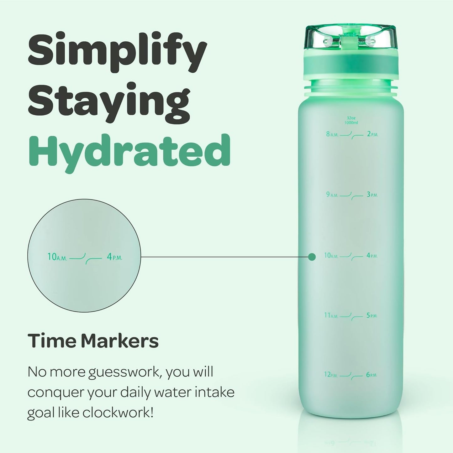 Hydracy Water Bottle with Time Marker -Large BPA Free Water Bottle & No Sweat Sleeve -Leak Proof Gym Bottle with Times to Drink - Ideal for Fitness Sports & Outdoors