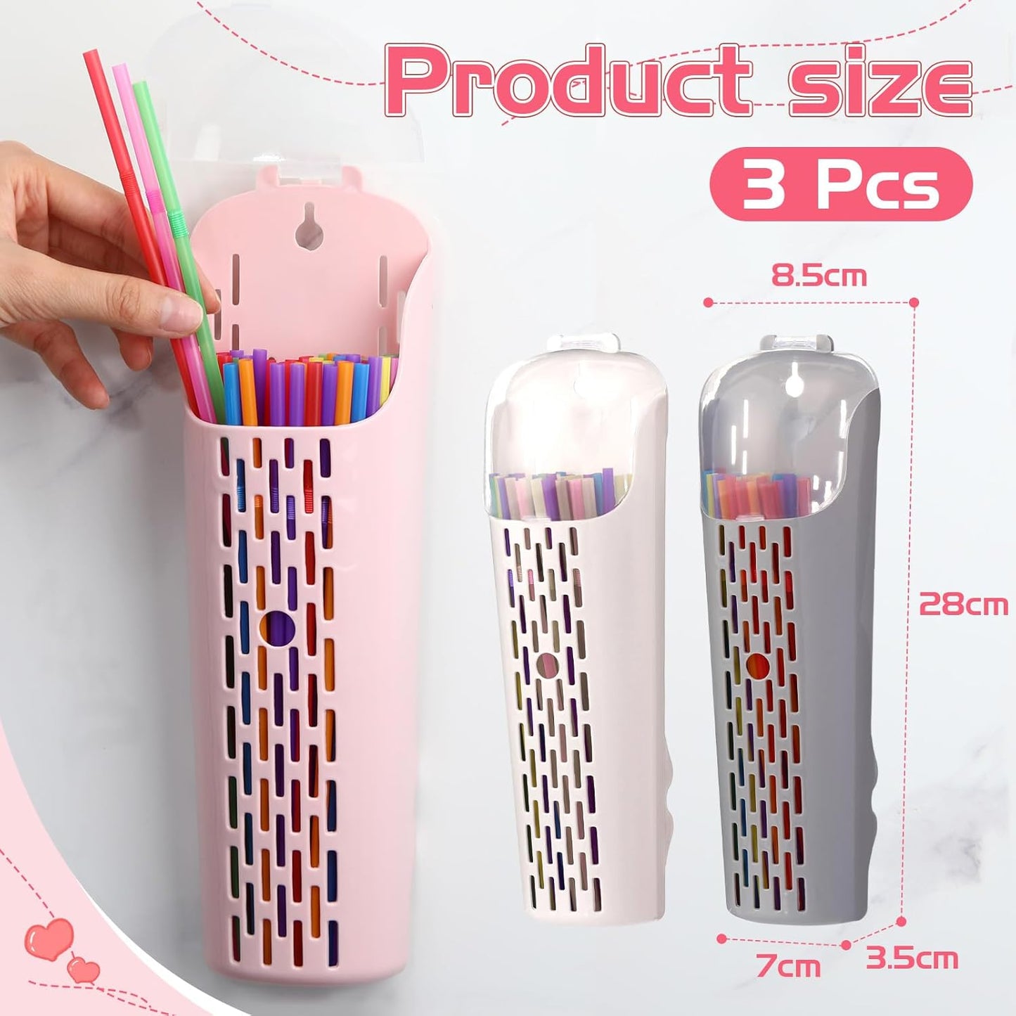 AceOrbit 3 Pack Plastic Straw Dispenser 11 Inch Straw Drying Rack Chopstick Box Plastic Drain Rack with Dust Cover for Kitchen Cabinet & Counter