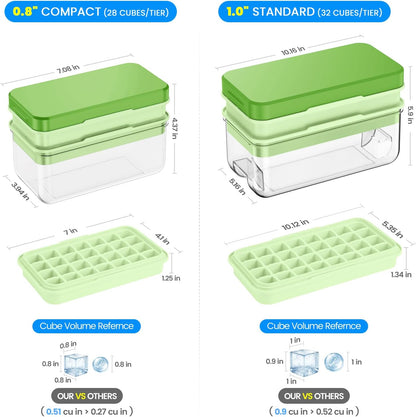 Ice Cube Tray with Lid and Bin, PHINOX 56 pcs Ice Trays for Freezer, Ice Cube Trays for Freezer with 2 trays, Container, Lid & Ice Scoop, BPA Free