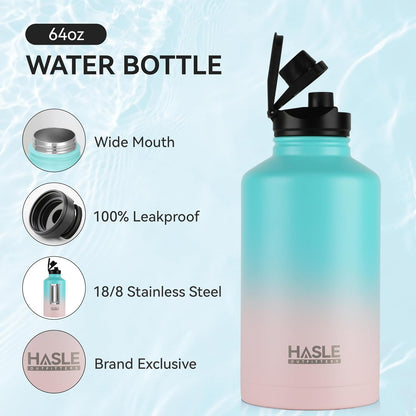HASLE OUTFITTERS 32 oz Insulated Water Bottle Stainless Steel Double Walled Vacuum Sports Water Bottle with 2 Lids (Straw and Spout Lid) for Gym Camping Hiking(Black,1)