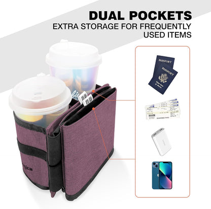 Perilogics Luggage Travel Cup Holder Hands Free Drink Caddy for Suitcase Handle. Perfect Airplane Travel Essential Accessory Gift for Frequent Traveler, Flight Attendant or with Children (Dark Gray)