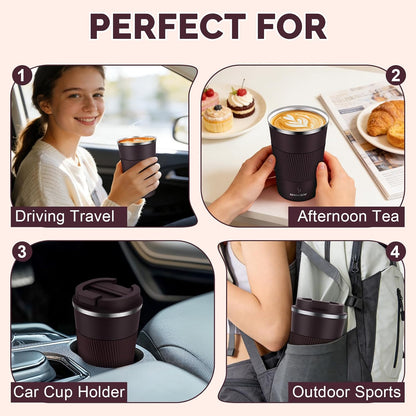 MOMSIV 12oz Travel Mug, Insulated Coffee Cup with Leakproof Lid, Travel Coffee Mug Vacuum Stainless Steel Double Walled Reusable Coffee Cup for Hot and Cold Water Coffee