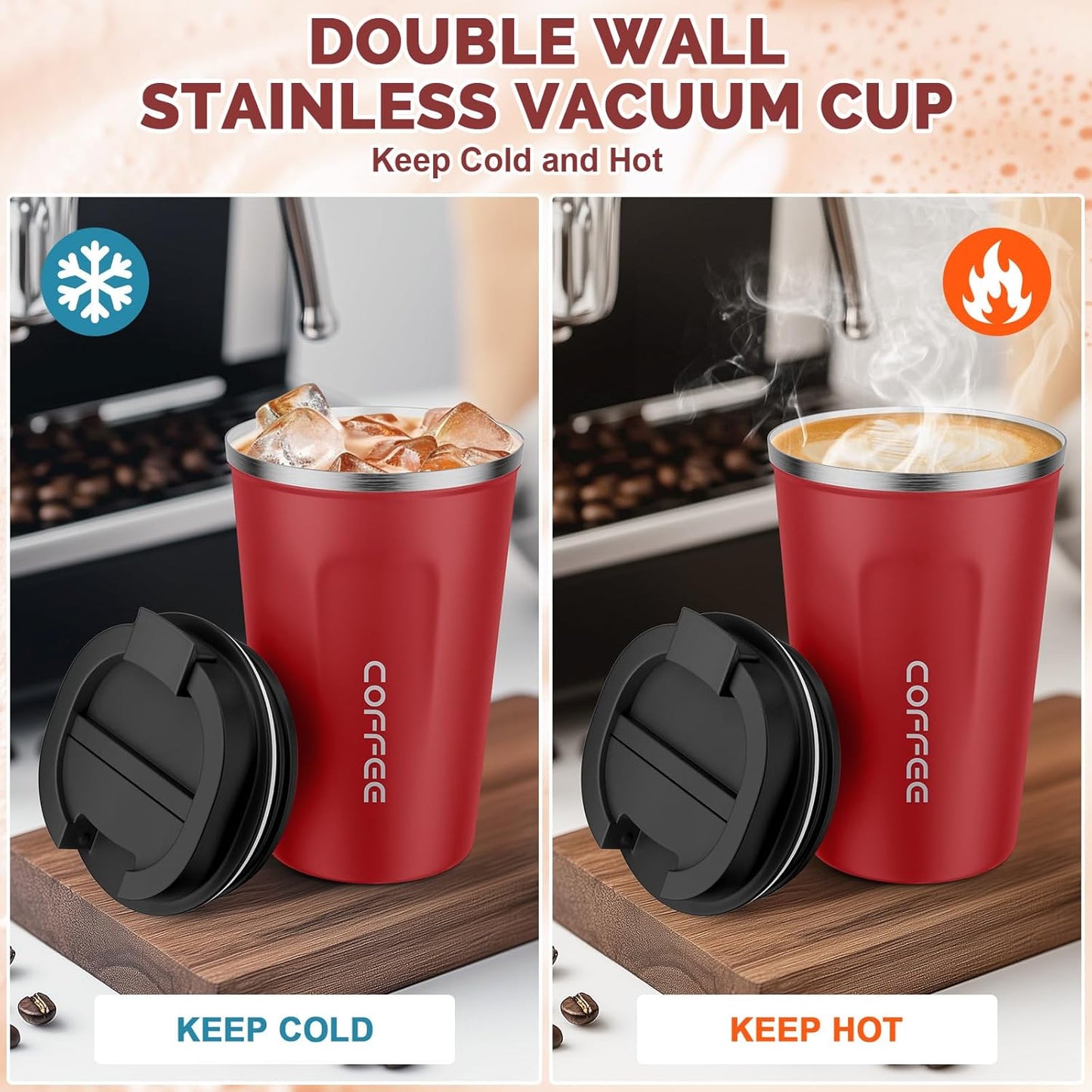 MOMSIV 12oz Travel Mug, Insulated Coffee Cup with Leakproof Lid, Travel Coffee Mug Vacuum Stainless Steel Double Walled Reusable Coffee Cup for Hot and Cold Water Coffee