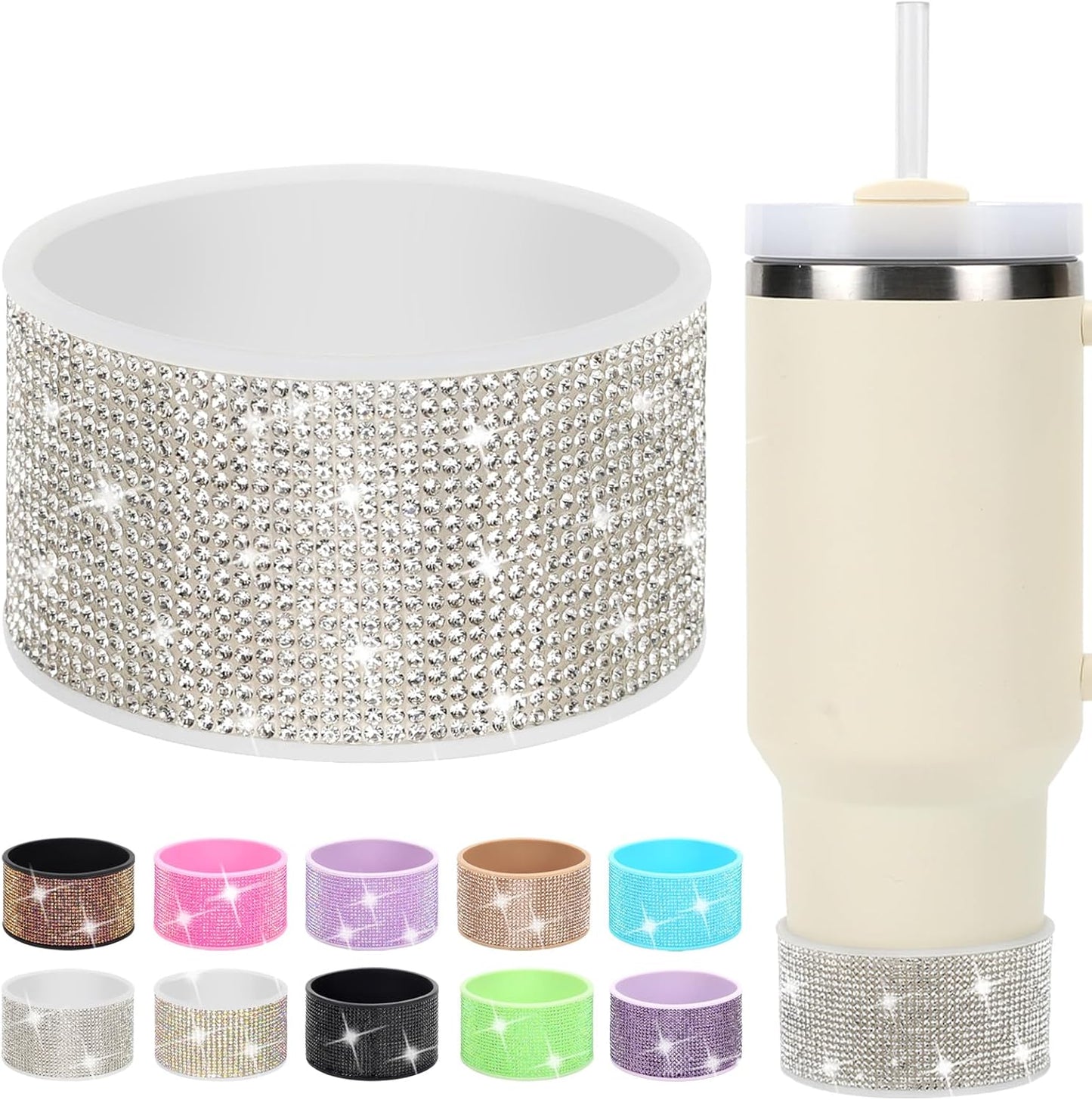 Rhinestone Silicone Boot for 40oz 30oz Stanley Quencher, Anti-Slip Silicone Protector for Qunercher Pro Tour Flip 40oz 30oz, Cup Accessories for 2.75-2.95 inch Trapezoidal Cylinder Base