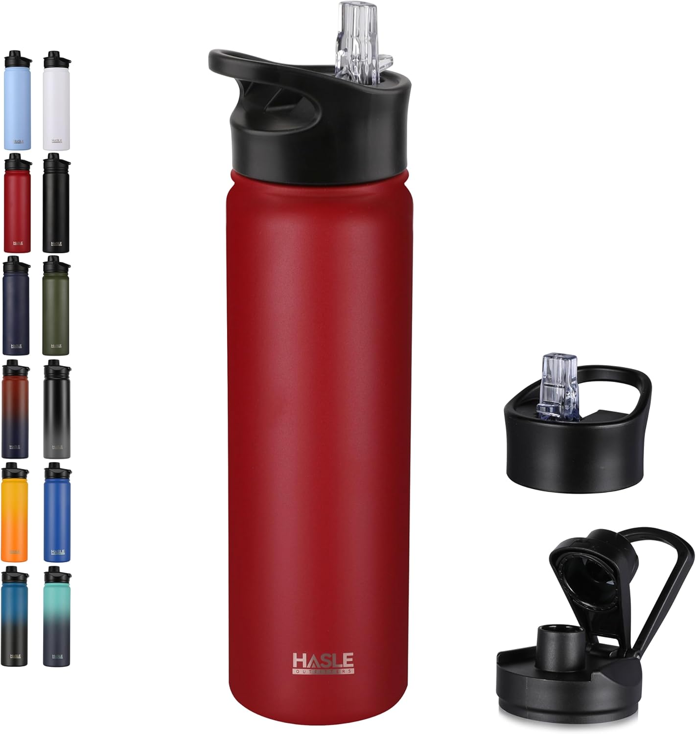 HASLE OUTFITTERS 32 oz Insulated Water Bottle Stainless Steel Double Walled Vacuum Sports Water Bottle with 2 Lids (Straw and Spout Lid) for Gym Camping Hiking(Black,1)