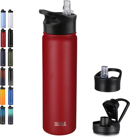 HASLE OUTFITTERS 32 oz Insulated Water Bottle Stainless Steel Double Walled Vacuum Sports Water Bottle with 2 Lids (Straw and Spout Lid) for Gym Camping Hiking(Black,1)