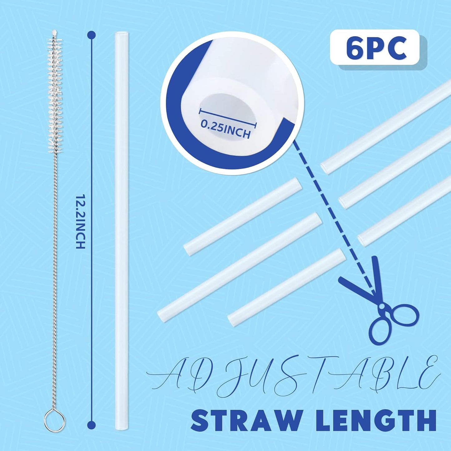 Replacement Silicone Straws for Stanley 40 oz Adventure Tumbler, 6 Pack Reusable Food Grade Silicone Straws with Cleaning Brush, Can be Cut Off — for Stanley Cup 40 oz Water Jug Accessories, 12" Long