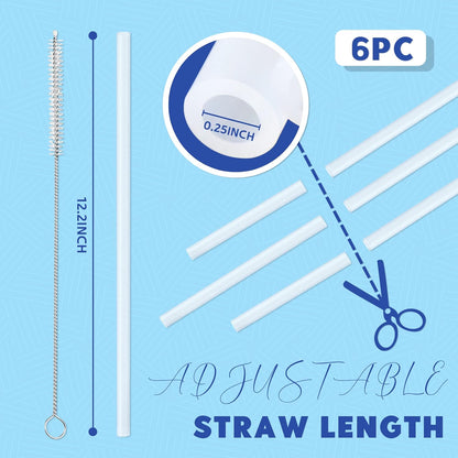 Replacement Silicone Straws for Stanley 40 oz Adventure Tumbler, 6 Pack Reusable Food Grade Silicone Straws with Cleaning Brush, Can be Cut Off — for Stanley Cup 40 oz Water Jug Accessories, 12" Long