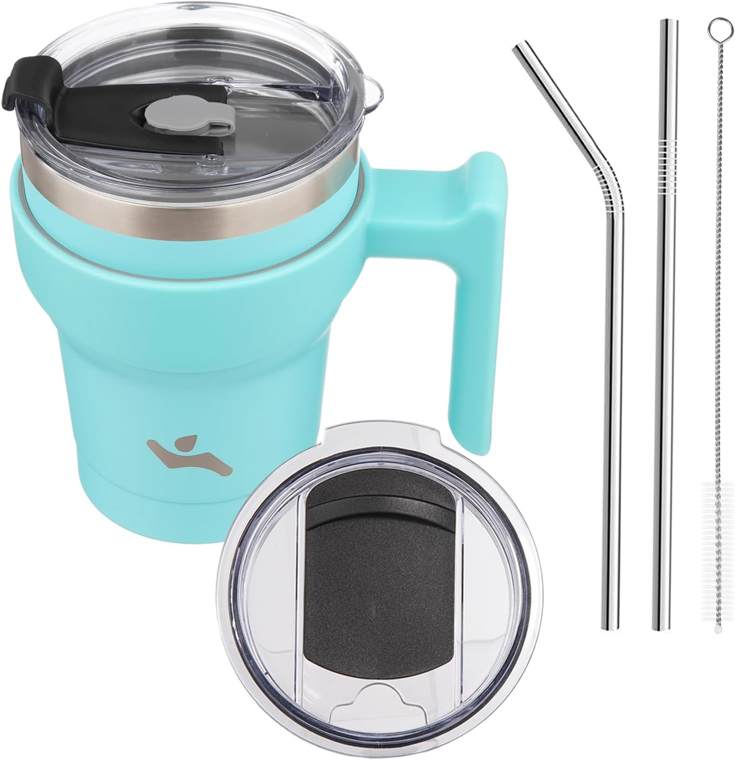 Konokyo 20 oz Tumbler with Handle and 2 Straw 2 Lid, Insulated Water Bottle Stainless Steel Vacuum Cup Reusable Travel Mug,Black