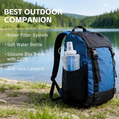 AXEN Collapsible Water Bottle with Filter System, Soft Hydration Flask for Trail Running, Camping, Hiking, Cycling, 700ml Slate Green