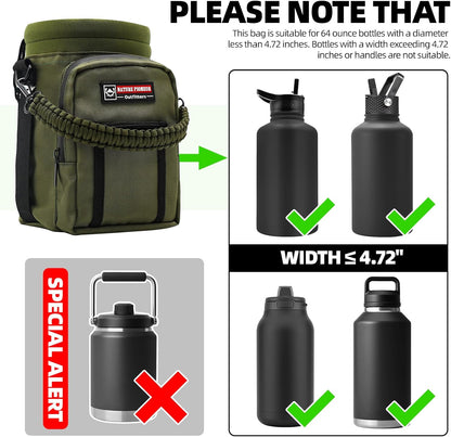NATURE PIONEOR Water Bottle Holder with Adjustable Strap - 26/32/36/40/46/64oz Insulated Water Bottle Sling Carrier with Paracord Handle & 2 Pockets, Outdoor Sports, Hiking, Camping, Gym