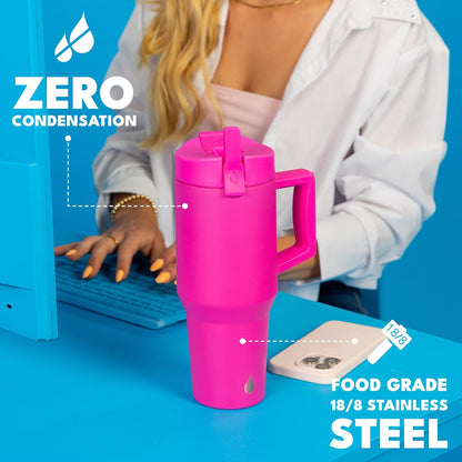 Elemental 32 oz 100% Leak Proof Tumbler with Handle & Straw - Stainless Steel Double Wall Insulated Tumbler for Hot and Cold Beverages - Travel Coffee Mug with Sip & Straw Lid - White - Colors A