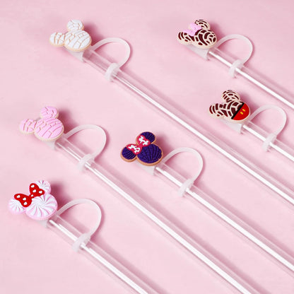6PCS Straw Covers for Stanley Cup Tumbler 30 oz / 40 oz Leak Proof Straw Toppers 10mm Silicone Cute Straw Stopper Caps for Stanley Cup Accessories-Pink Mice