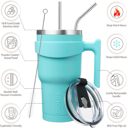 BJPKPK Tumbler With Handle And Straw Lid 40 oz Stainless Steel Insulated Coffee Tumbler Cups For Home, Office or Car,Turquoise