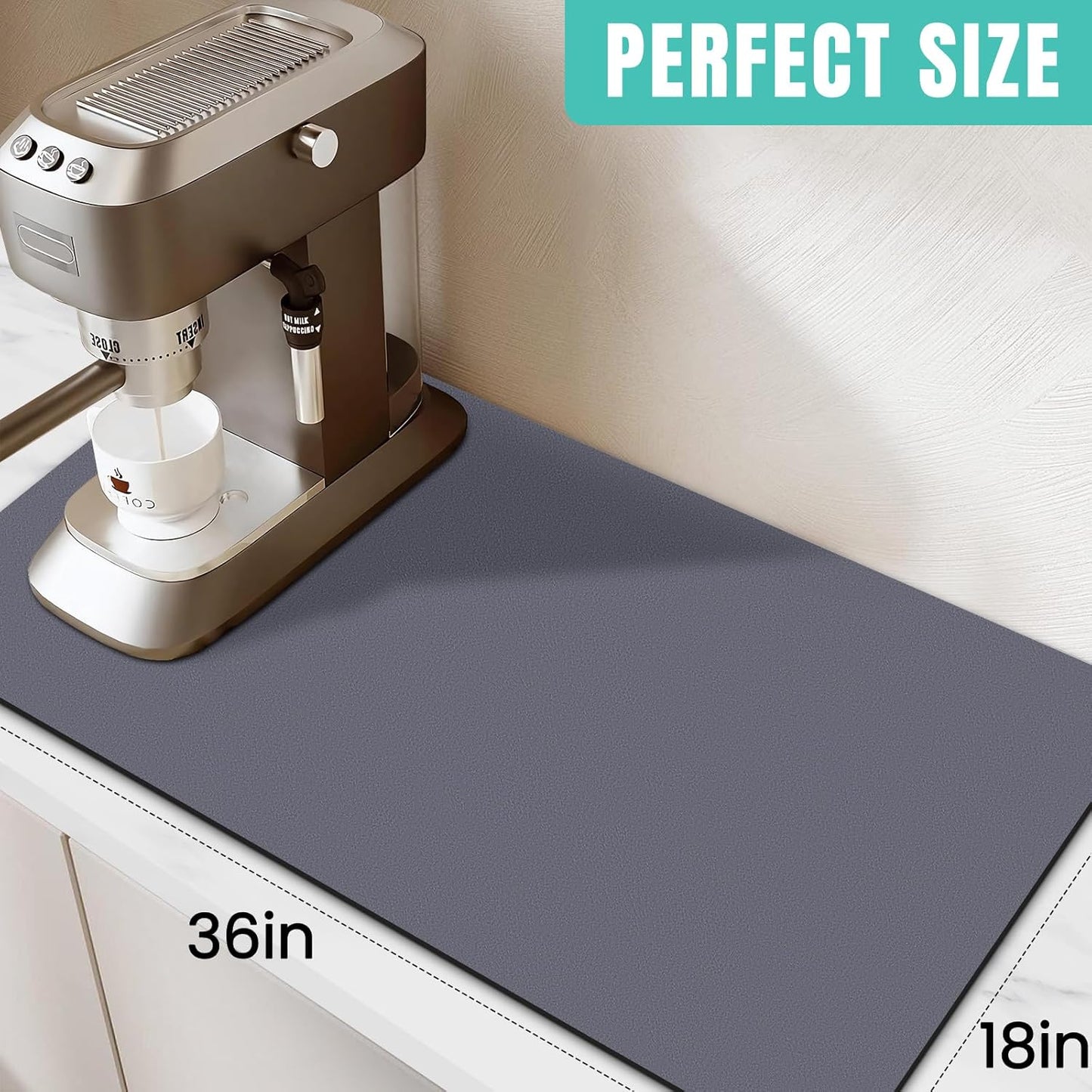 WISELIFE Coffee Mat Super Absorbent Dish Drying Mat Coffee Bar Accessories Match with Machine Large Drying Mats for Kitchen Counter 12" W x 19" L, Black