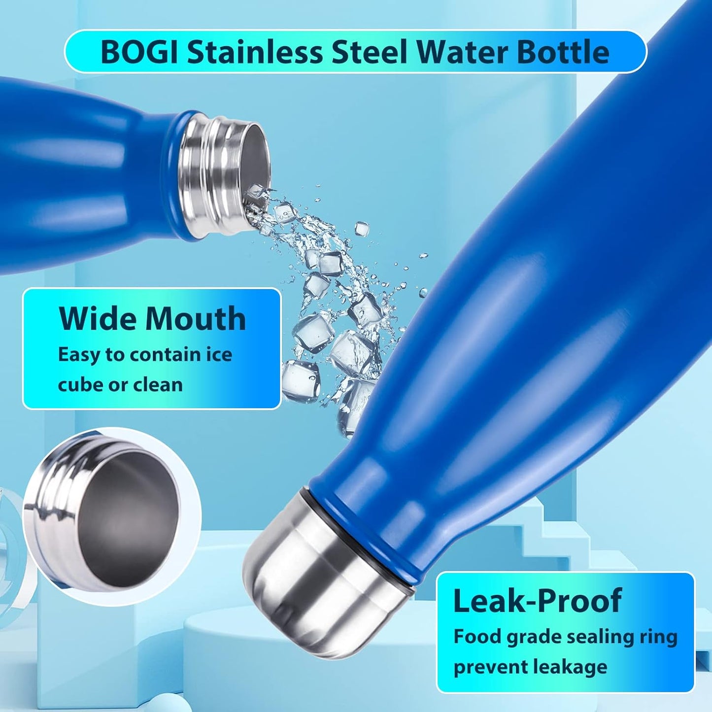 BOGI 17oz Insulated Water Bottle Double Wall Vacuum Stainless Steel Water Bottles, Leak Proof Metal Sports Water Bottle Keeps Drink Hot and Cold - Perfect for Outdoor Sports Camping Biking (Purple)