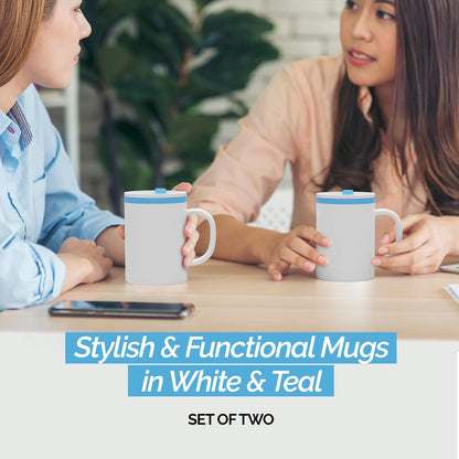Copco Iconic 16oz Double Wall Insulated Desk Mug with Lid & Handle, Set of 2, BPA-Free Reusable Plastic, Spill-Resistant, Microwave & Dishwasher Safe, Wide Mouth (Grey)
