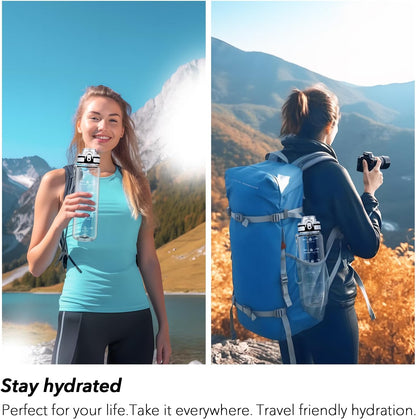 32oz Water Bottle with Time Marker, Motivational Drinking Bottle with Strap, BPA-Free Leak-Proof, Encouraging Water Bottle Time to Drink Water for Gym School Office Travel