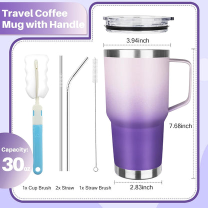 40 oz Tumbler with Handle, Insulated Tumbler with Lid and Straw, Reusable Stainless Steel Vacuum Insulated Cup, 100% Leak Proof Thermal Travel Coffee Mug Cup for Cold and Hot (Light Purple)