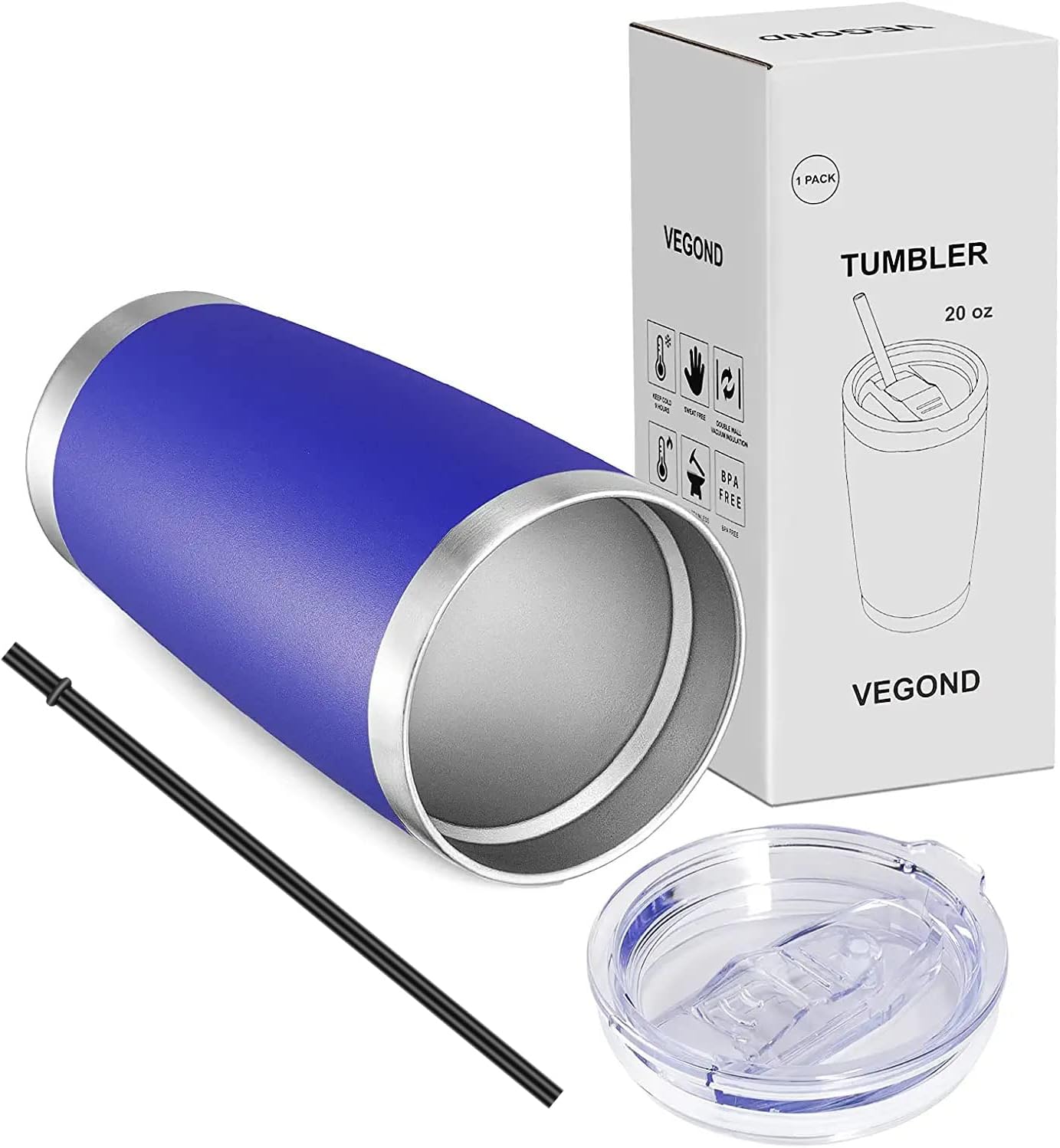 VEGOND 20oz Tumbler with Lid and Straw Stainless Steel Tumbler Cup Bulk Vacuum Insulated Double Wall Travel Coffee Mug Powder Coated Coffee Cup, Black, 12 Pack