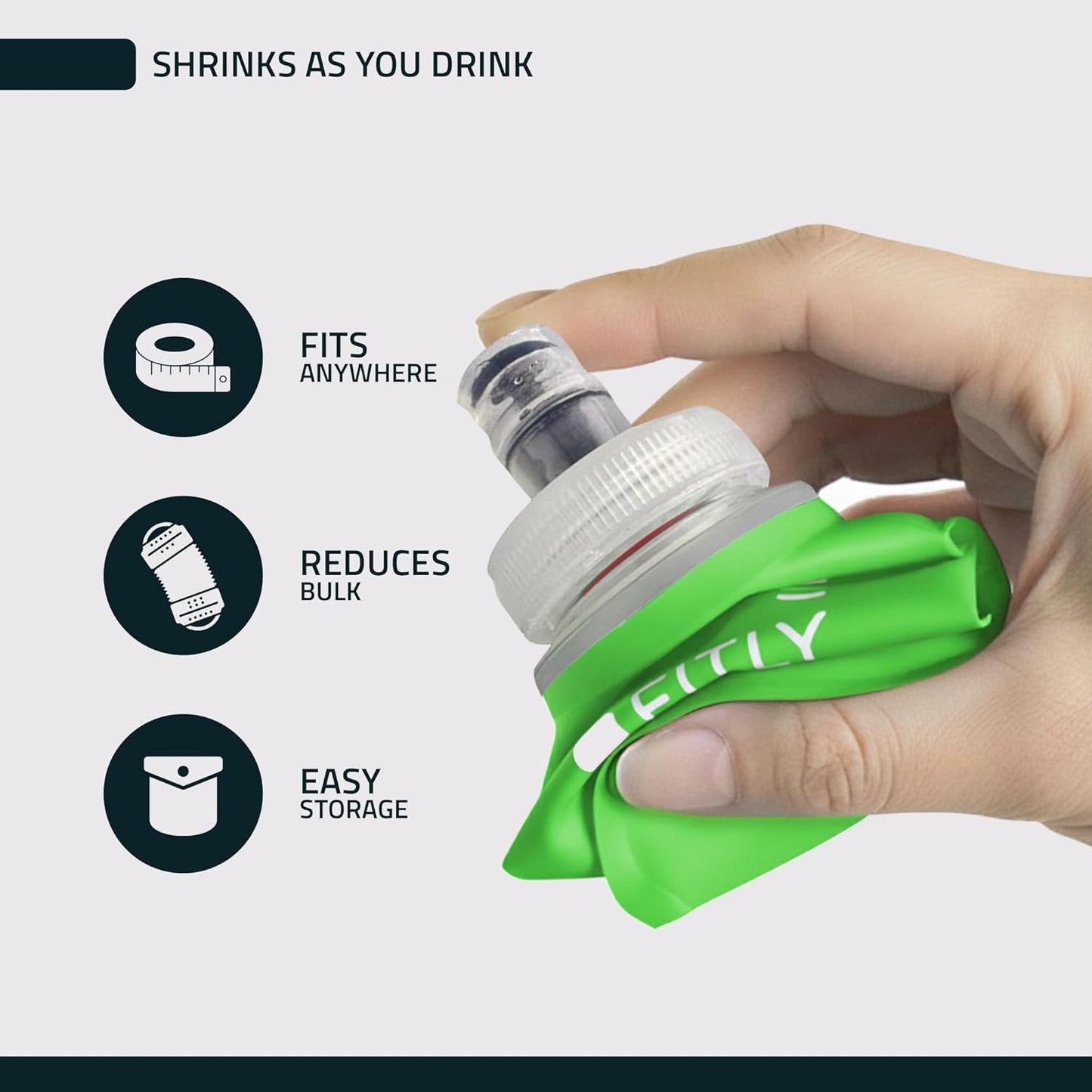 FITLY Soft Flask - Shrink As You Drink Soft Water Bottle for Hydration Pack - Folding Water Bottle Ideal for Running, Hiking, Cycling, Climbing & Rigorous Activity
