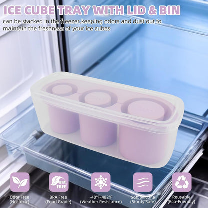 Tcamp Ice Mold for 30-40 oz Tumbler Cup, Silicone Ice Cube Tray With Lid and Bin for Freezer, Ice Ring Ice Maker for Chilling Cocktails, Whiskey, Drinks, Coffee, Easy Fill and Release (Black)